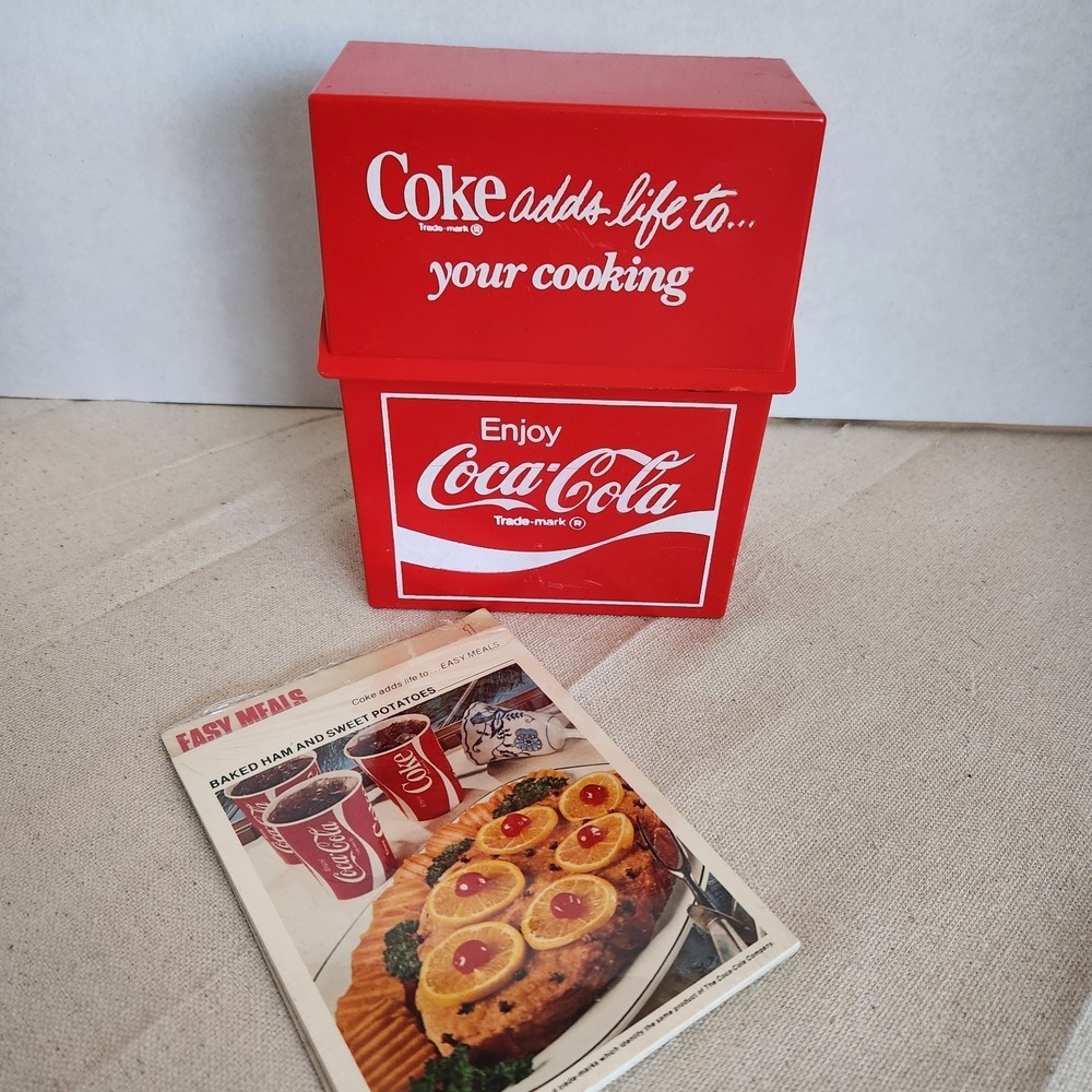 Vtg 1970s Coke Coca Cola Recipe Box & Complete Recipe Set Cards Sealed See Notes